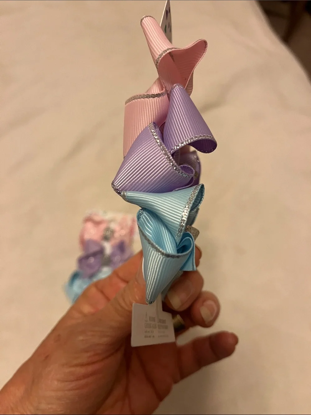 Claire's Trio Glitter Center Pastel Bow Clips - Pink, Purple, Blue - 6 clips